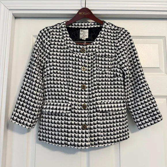 NWT Women's Tulle Blazer Jacket Size M Black White Houndstooth Anthropologie - Picture 2 of 9